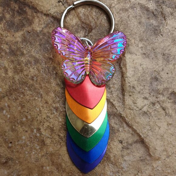 Butterflies Charms Rainbow Key Chain Key Ring Handbag Purse Pendant Accessory - Picture 1 of 1